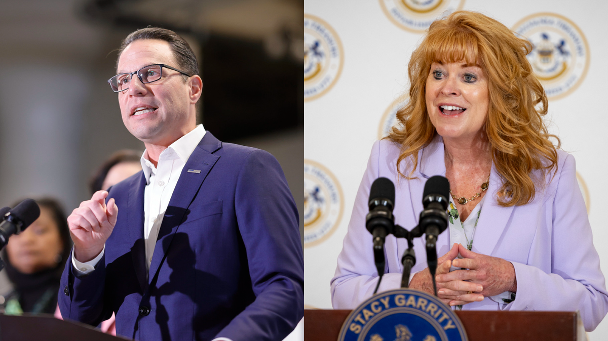 Gov. Josh Shapiro (left) and PA Treasurer Stacy Garrity