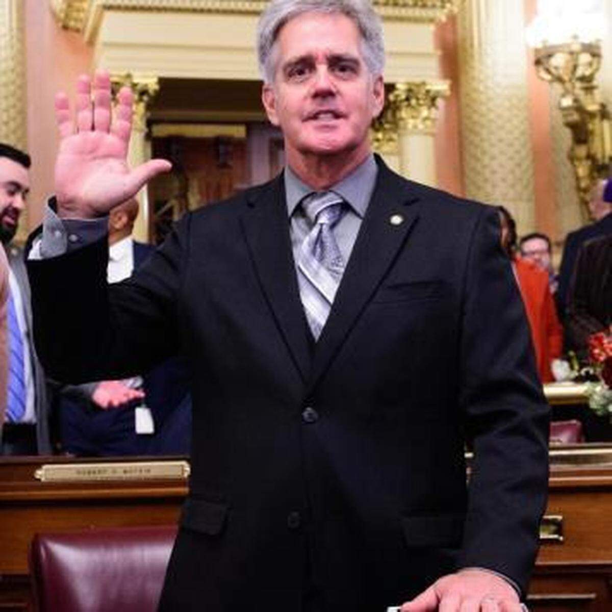 Rep. Scott Conklin is sworn in Tuesday for a new term in the state House of Representatives in Harrisburg.