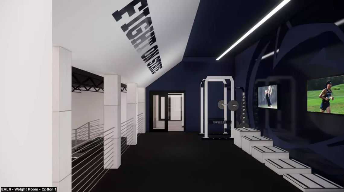A rendering of the weight room that’s included in the East Area Locker Room renovation.