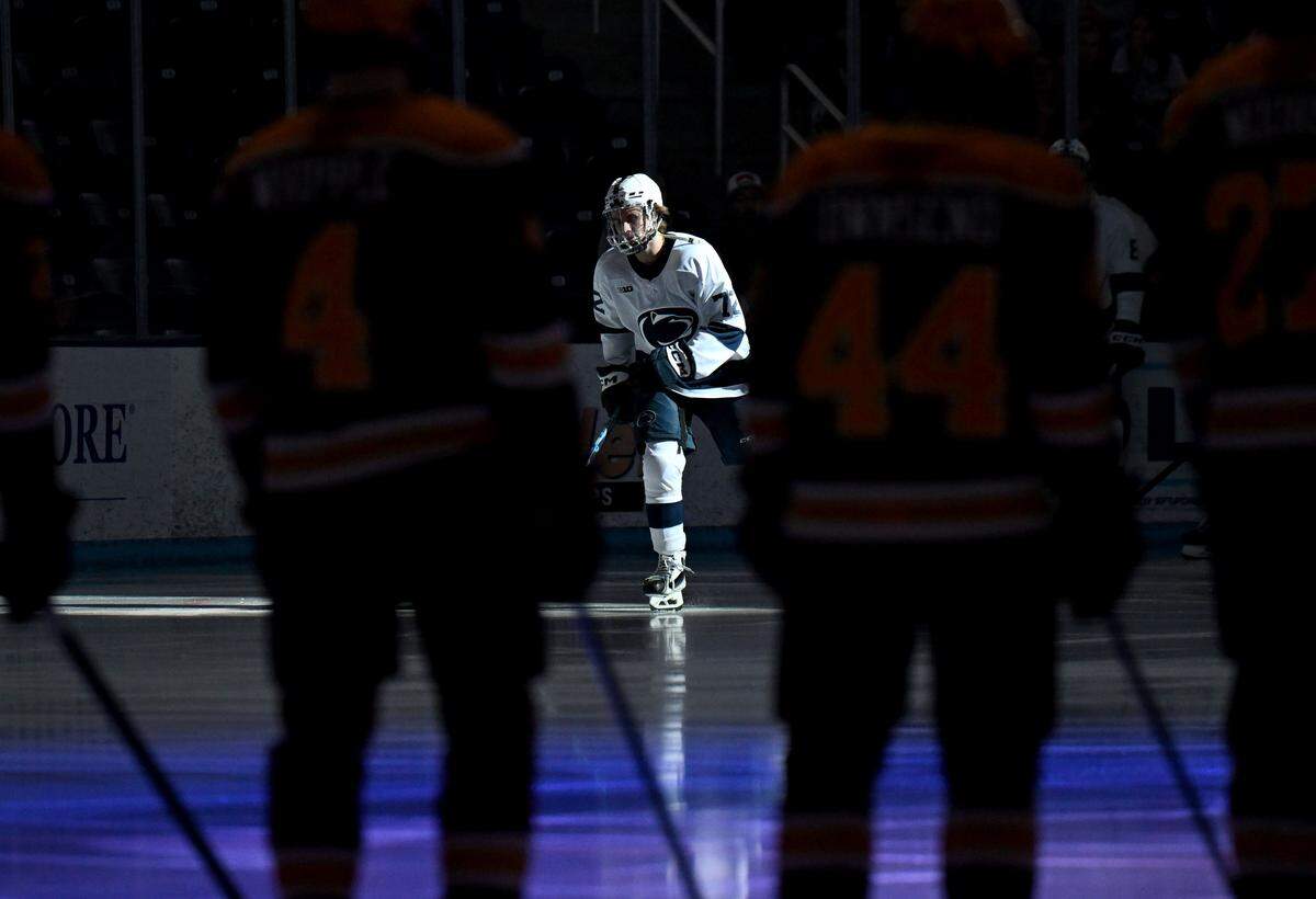 Penn State's Gavin McKenna is introduced for the game against Minnesota on Wednesday, March 11, 2026 at Pegula Ice Arena. 