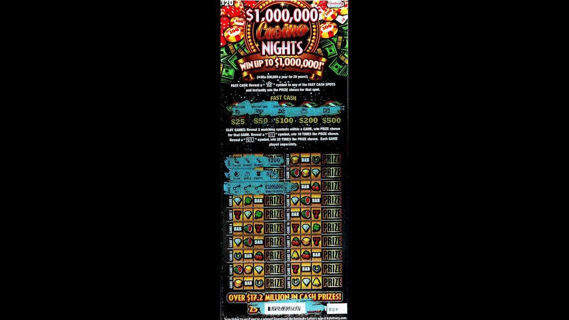 The winning ticket is pictured here. The three matching symbols activated the scratch-off ticket’s grand prize, worth up to $50,000 annually over 20 years.