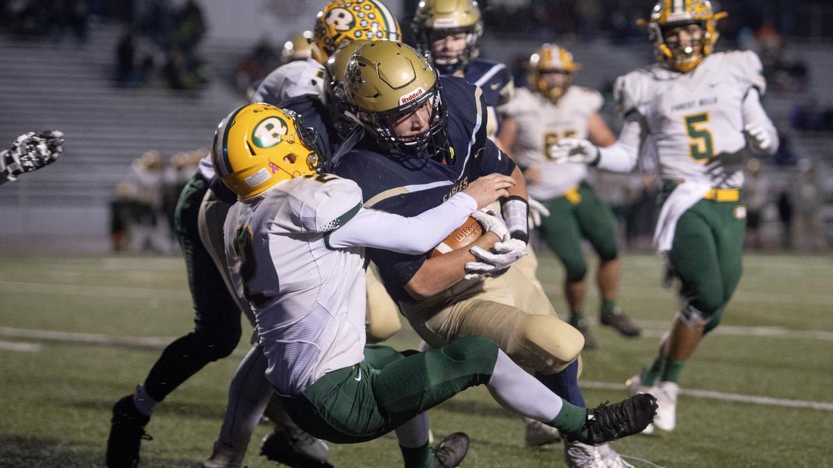 Forest Hills defenders can’t stop Bald Eagle Area’s Blake Roberts as he pushes into the end zone for a touchdown during the District 6 3A championship game on Friday, Nov. 9, 2018 at Mansion Park.