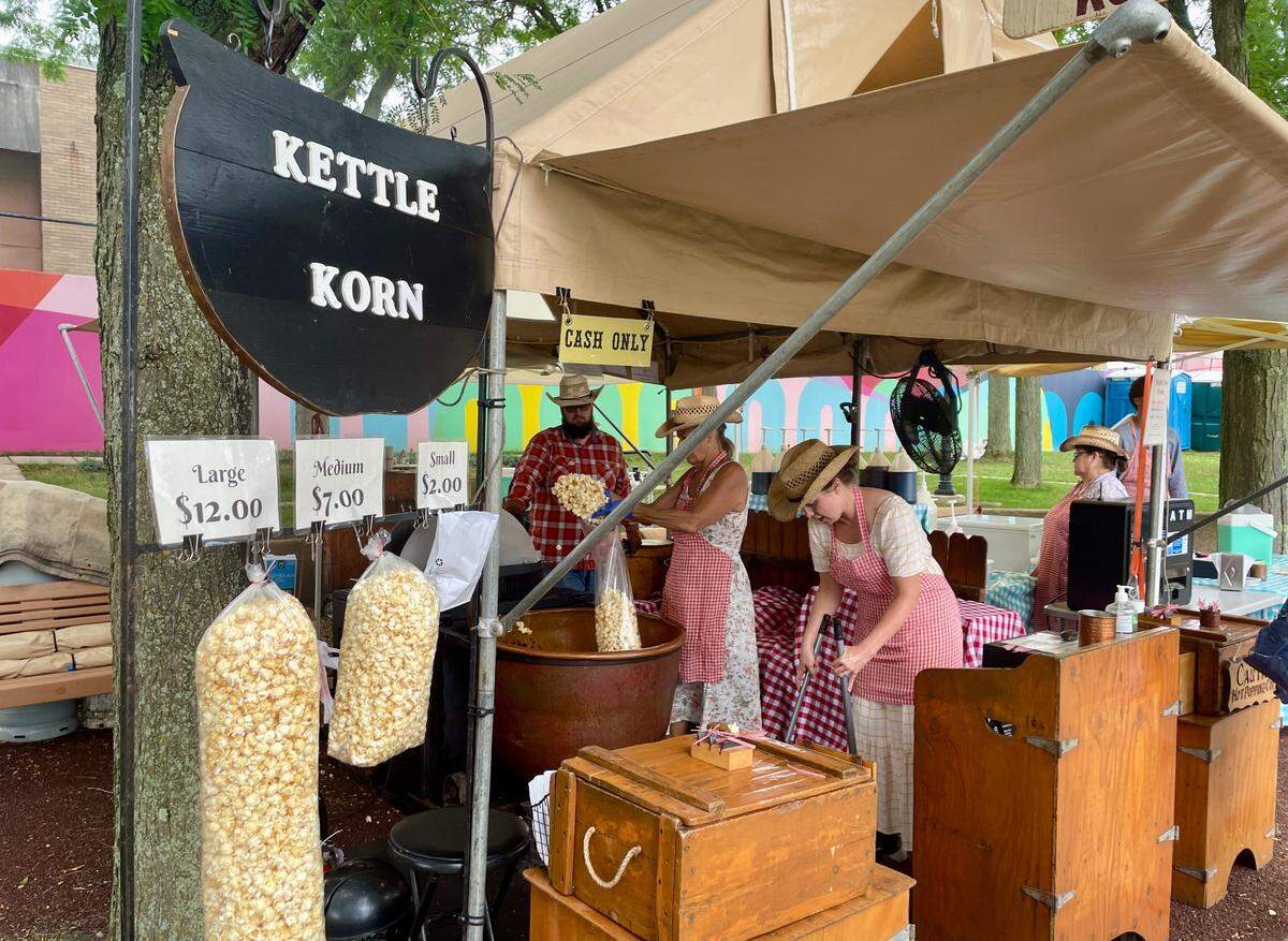 Hanson’s Original Kettle Korn sells kettle corn by the bag at Sidney Friedman Park throughout Arts Fest.