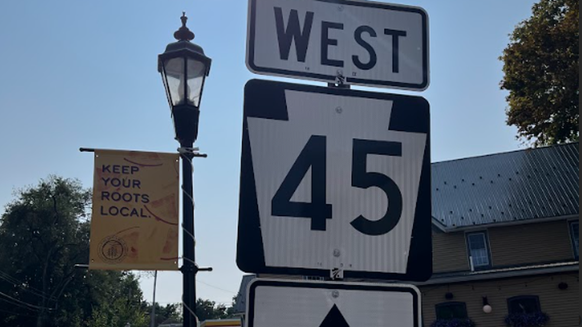 A sign for Pennsylvania Route 45 in Pine Grove Mills, Ferguson Township. The route could soon become Centre County’s second state byway.