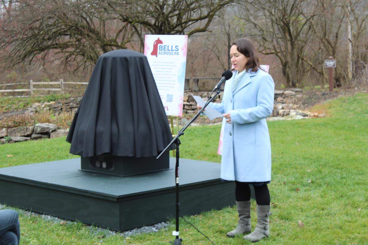 Centre County Commissioner Amber Concepcion speaks at America250PA’s event, celebrating the United States’ 250th birthday.