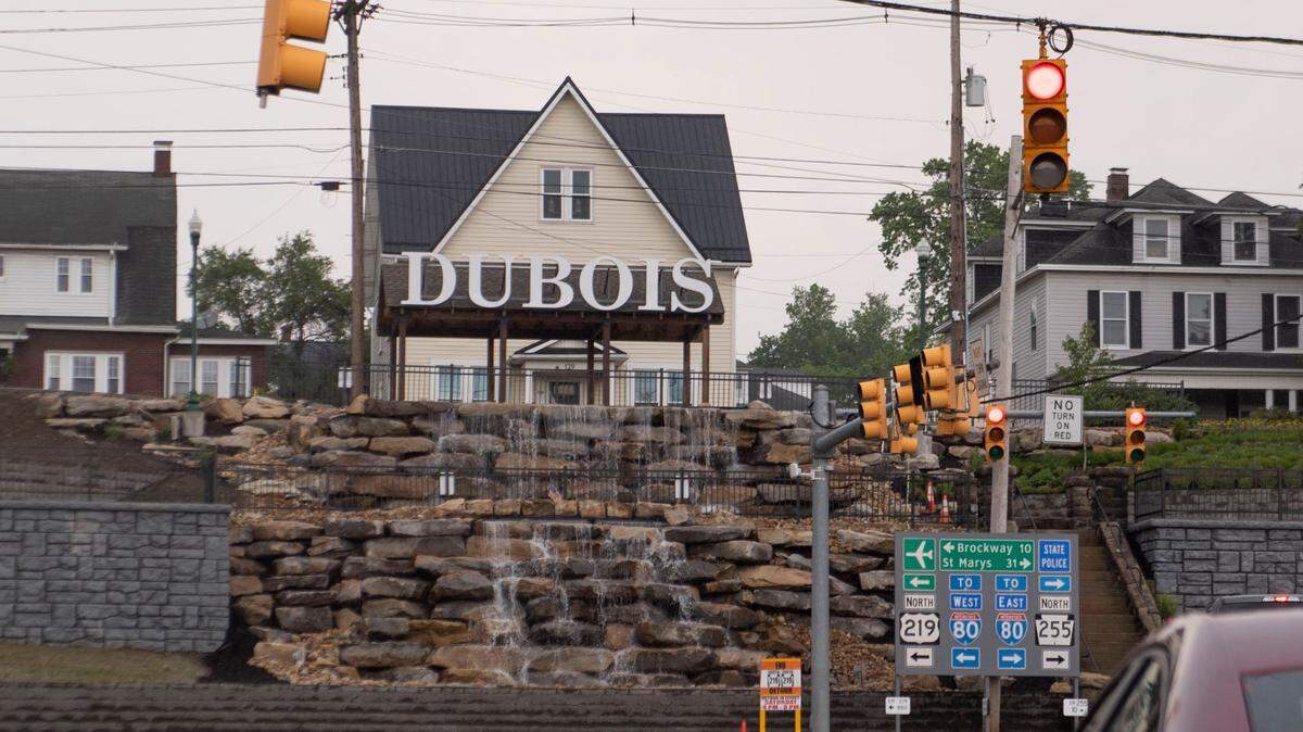 The DuBois sign with four foot tall white letters.