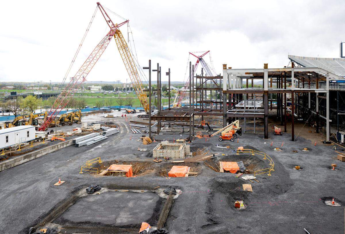 The construction zone on the west side of Beaver Stadium is pictured on Saturday, April 26, 2025.  