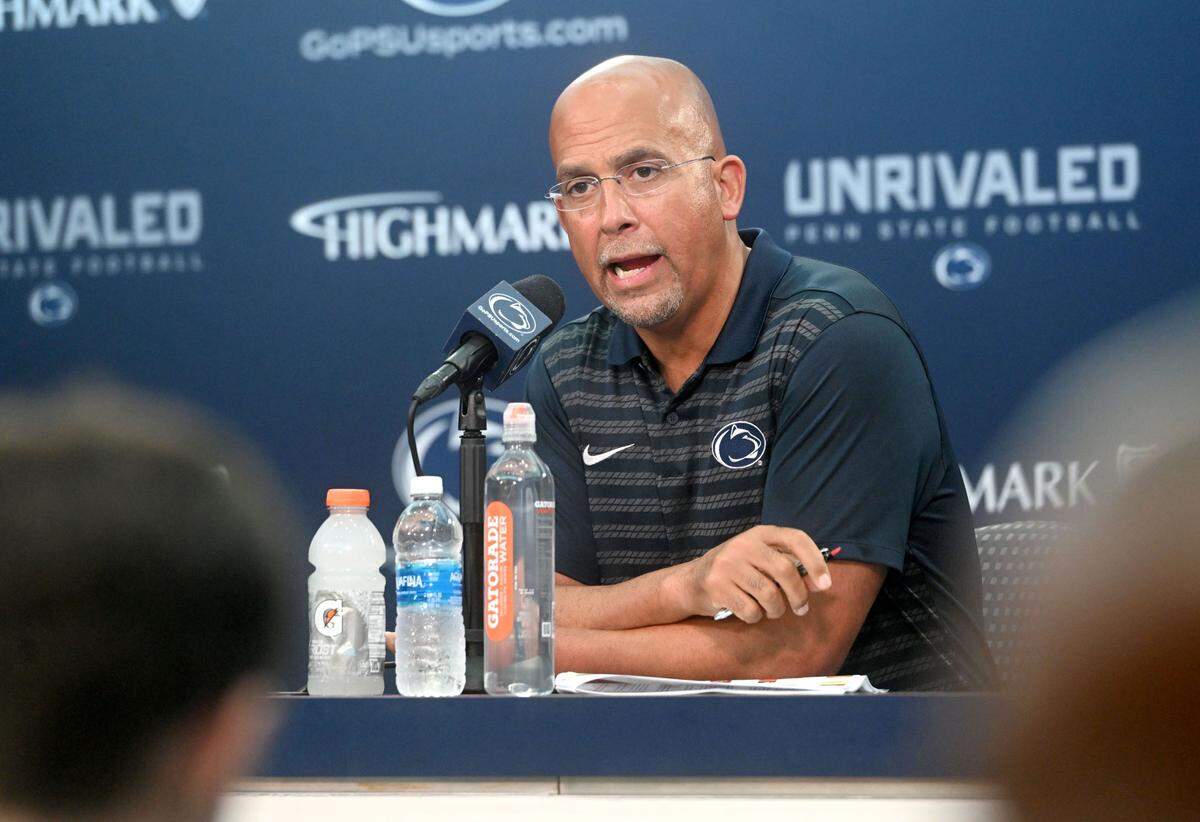 Penn State football coach James Franklin answers questions during media day on Saturday, Aug. 3, 2024.