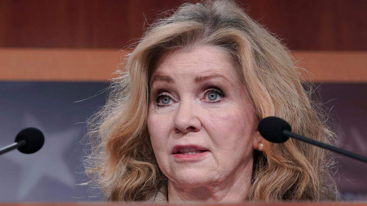 Sen. Marsha Blackburn, R-Tenn., speaks during a news conference on the border Wednesday on Capitol Hill in Washington.