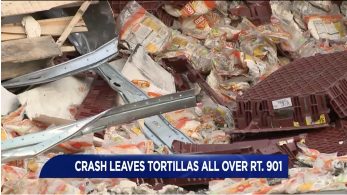 Police in Pennsylvania say a tractor-trailer overturned, sending tons of tortillas spilling across the highway.