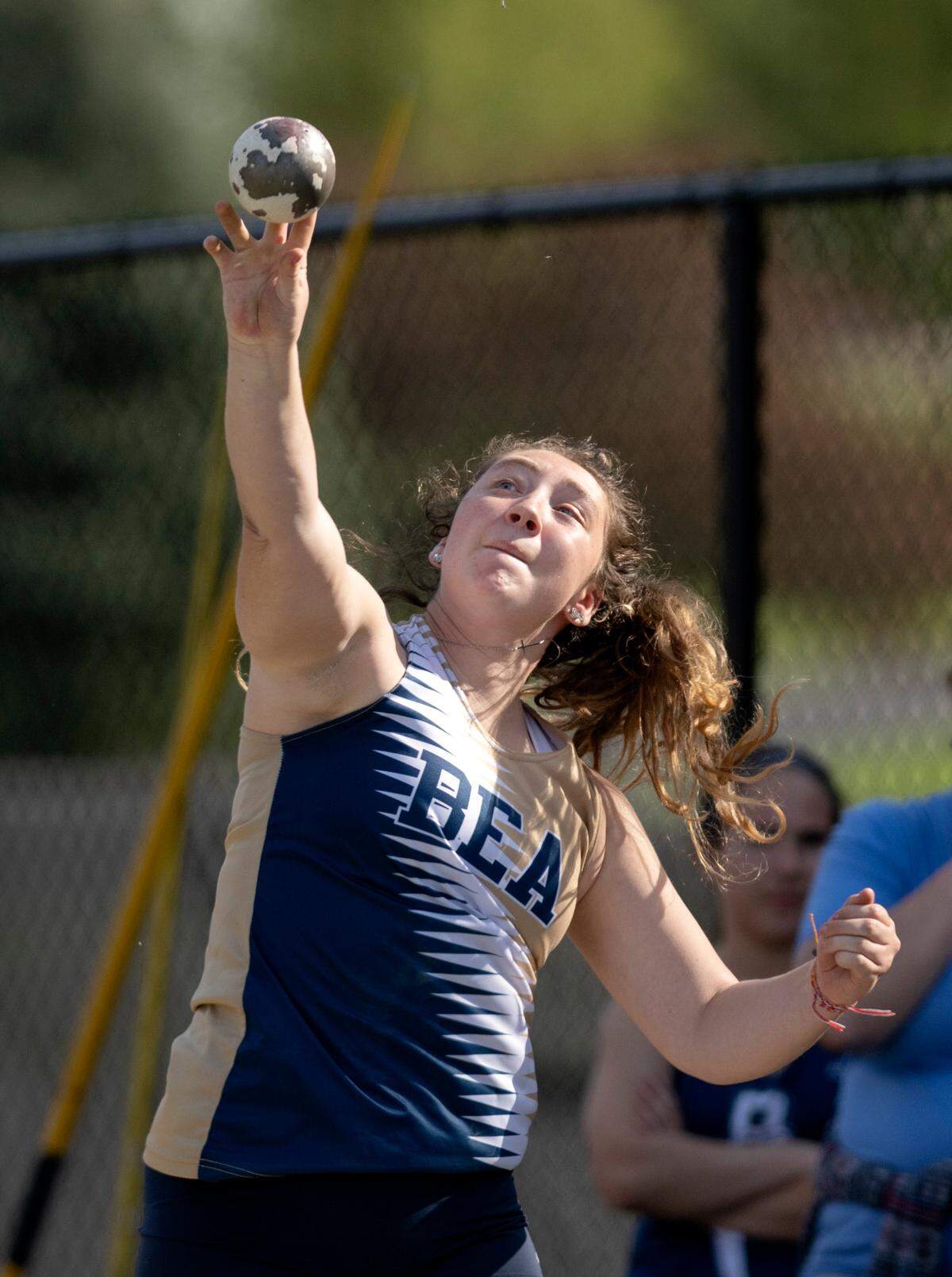 Bald Eagle Area’s Abigail Hoover competes in the shot put during the Mountain League track and field championships on Tuesday, May 9, 2023. Hoover finished in first with a throw of 31-04.00.