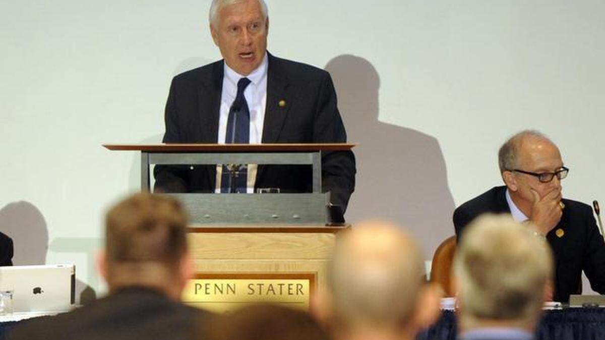 Penn State president Rodney Erickson speaks a the school's Board of Trustees meeting on Friday, November 22, 2013.
