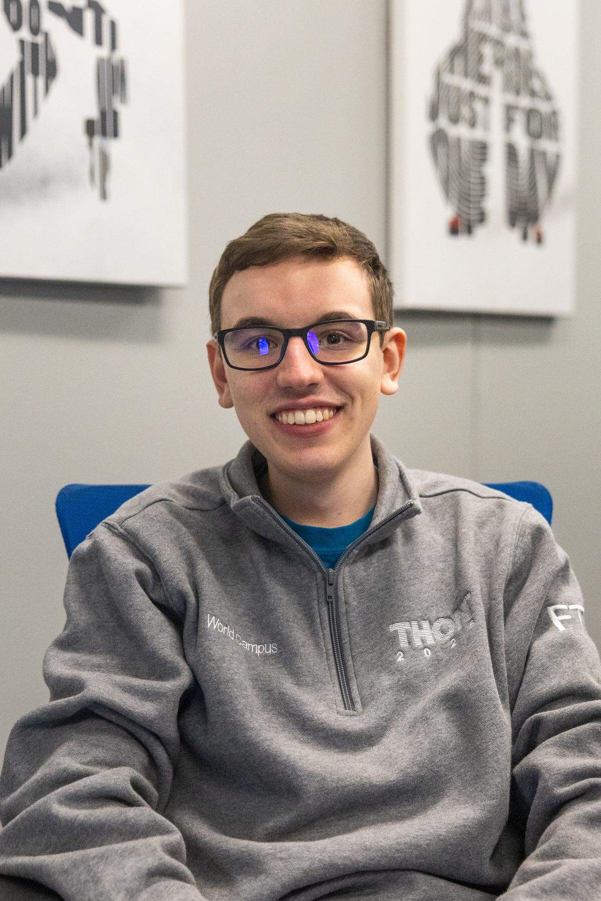 Braden Fleagle, a former Four Diamonds child and 2026 volunteer, poses for a photo during Thon on Friday, Feb. 20, 2026 in University Park, Pa.