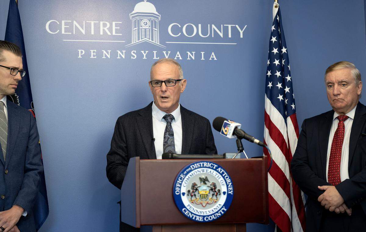 Centre County District Attorney Bernie Cantorna holds a press conference to announce that the case against Subramanyam “Subu” Vedam is being dismissed on Thursday, Oct. 2, 2025.