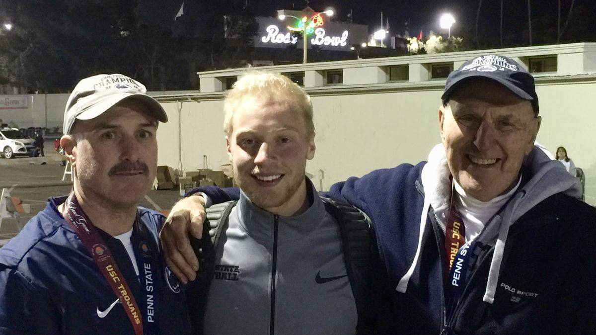Gregg Garrity Sr., left, Gregg Garrity Jr. and Jim Garrity take a photo together following the Rose Bowl. All three generations played wide receiver for Penn State football.