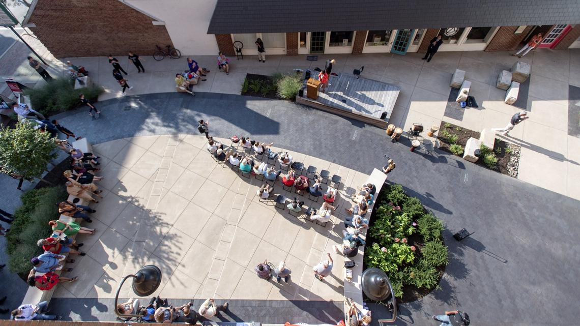 Community members gathered at Dr. Martin Luther King Jr. Plaza in downtown State College on Tuesday, Aug. 28, 2018, for an event commemorating the anniversary of the 1963 March on Washington.