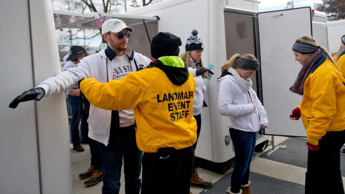 Penn State students get patted down as they enter Beaver Stadium for the Saturday, Nov. 21, 2015, game against Michigan. Penn State had heightened security for the day.