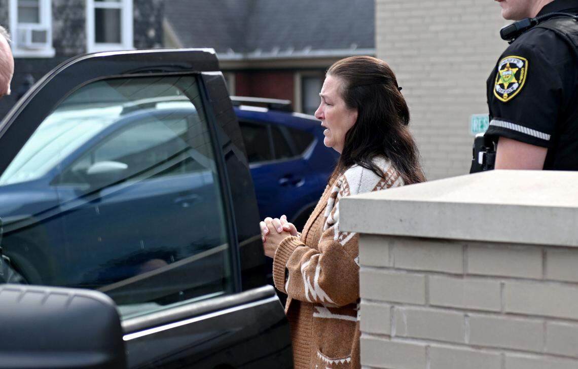 Former Gregg Township secretary and treasurer Pamela Hackenburg is escorted out of the Centre County Courthouse after her sentencing on Sept. 16, 2025.