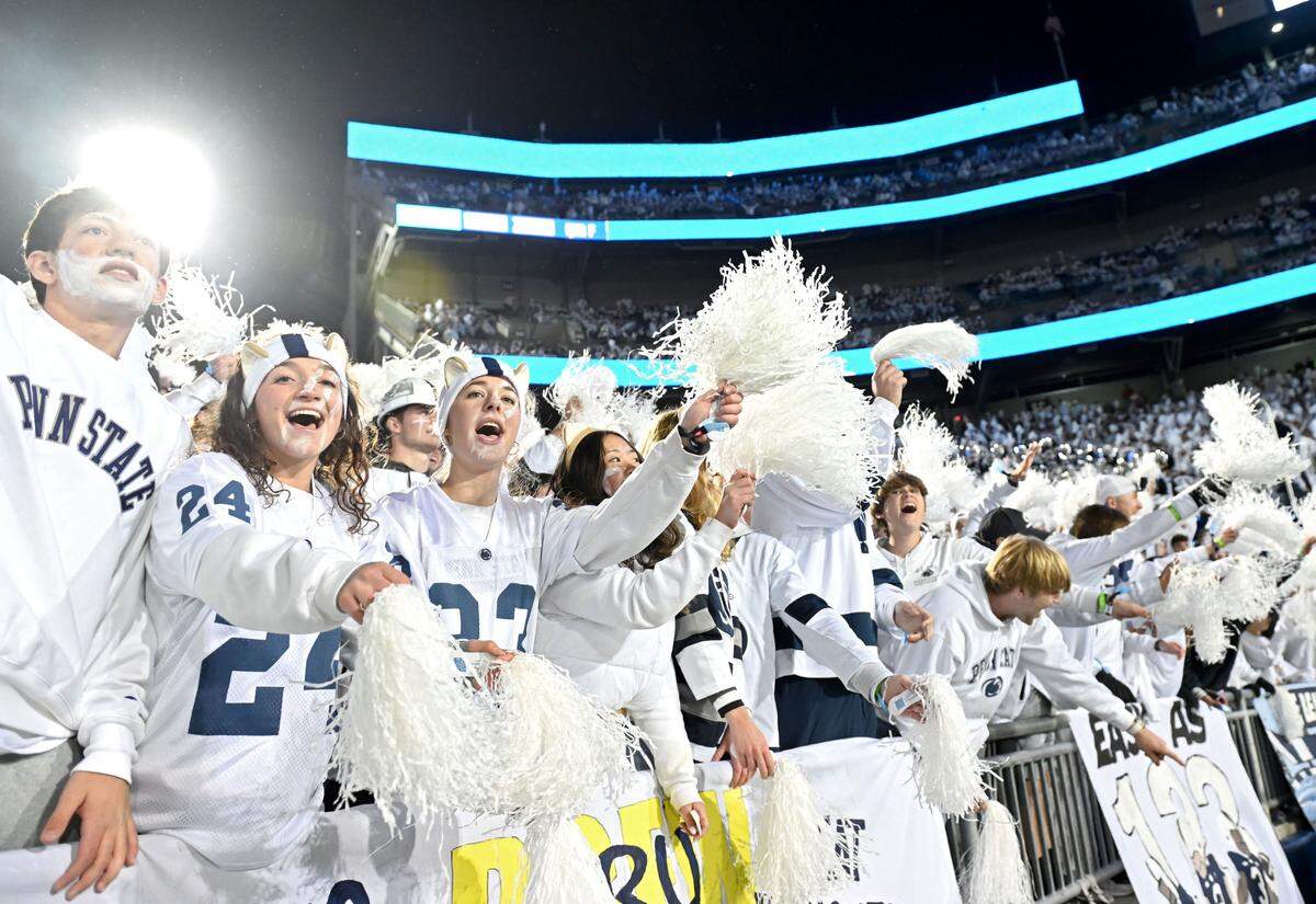 The Penn State student section cheers during the White Out game against Washington on Saturday, Nov. 9, 2024.