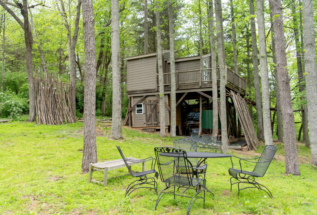 A view of the picnic area around the treehouse.