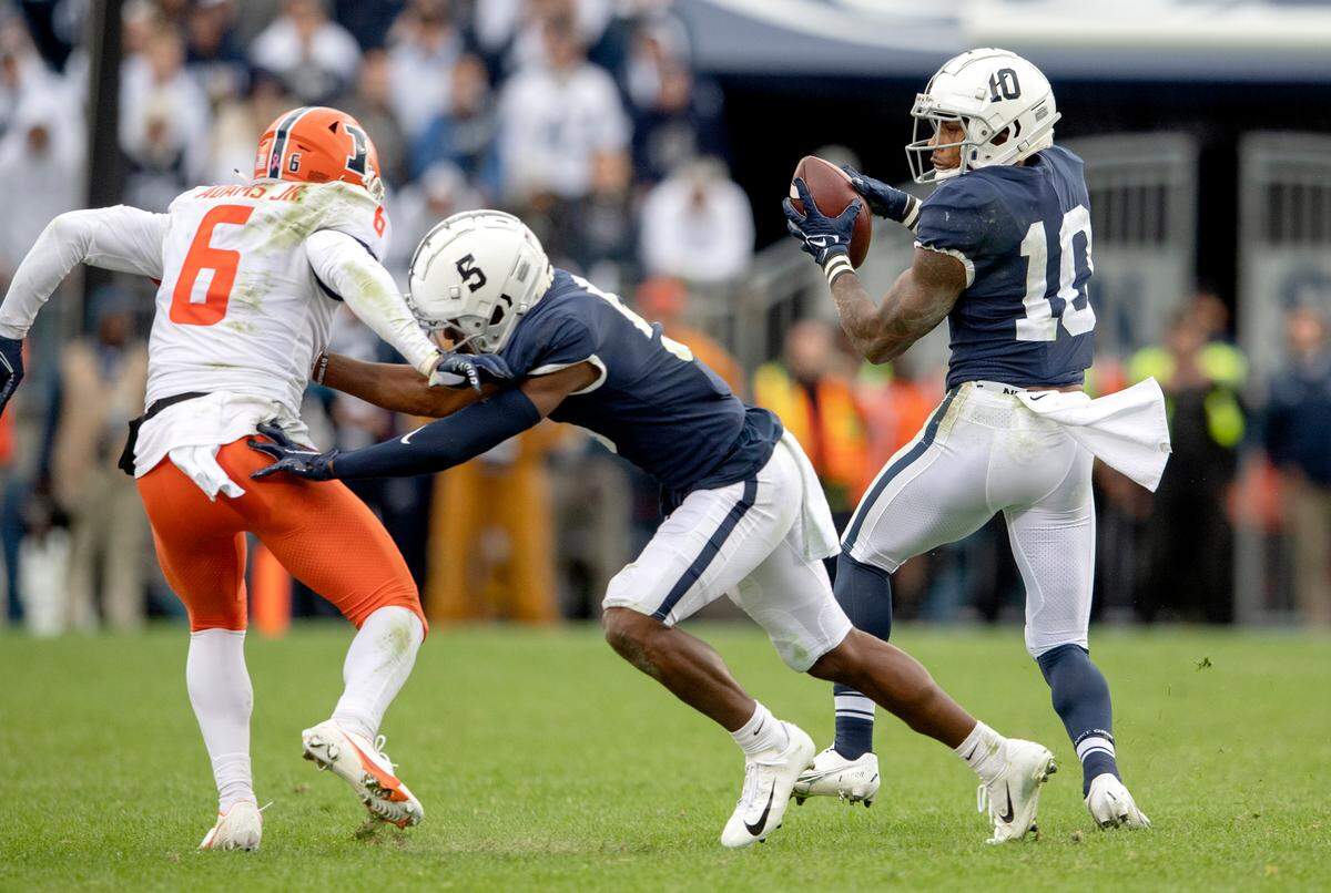 Penn State running back John Lovett makes a catch during the game on Saturday, Oct. 23, 2021.