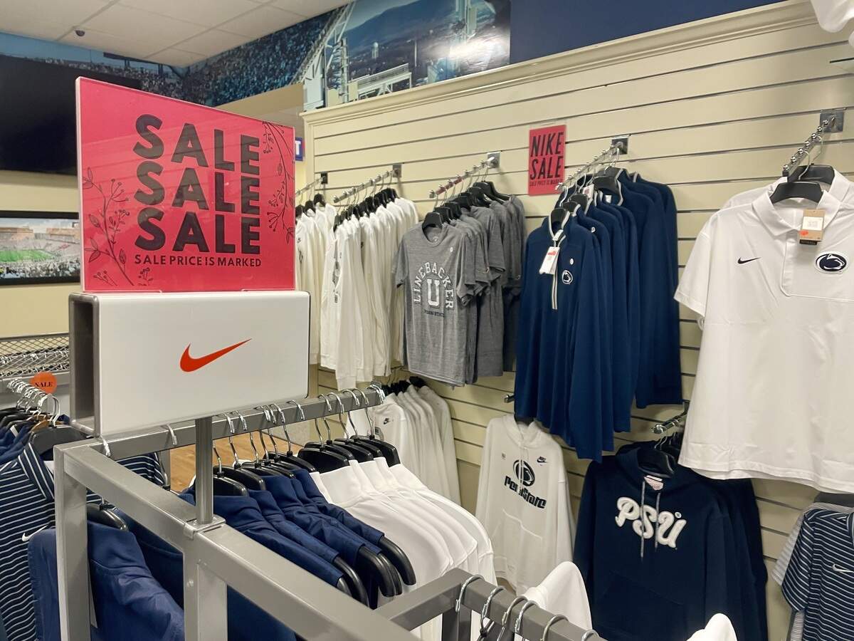 Nike-branded Penn State gear was on sale for up to 50% in early June at Lions Pride, located at 112 E. College Ave. in State College.