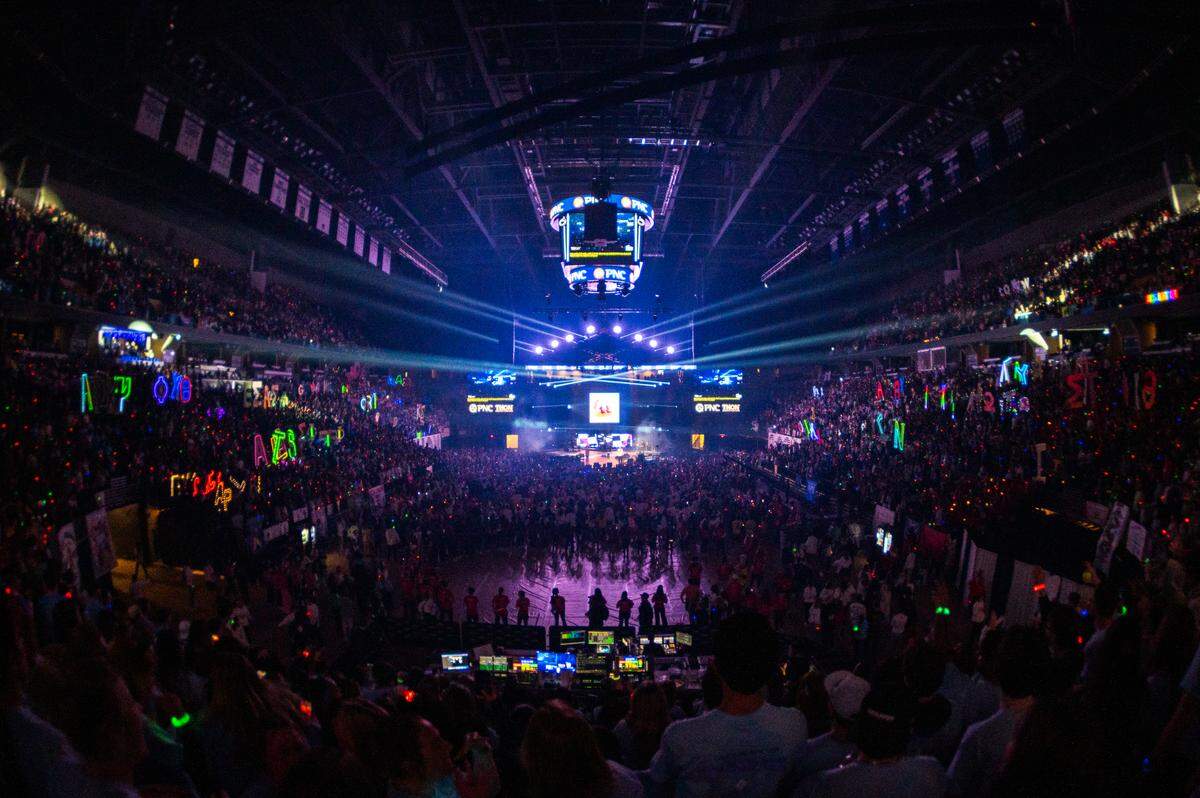 The Bryce Jordan Center is seen during Penn State Thon’s national act performance starring Fitz & The Tantrums on Friday, Feb. 20, 2026.