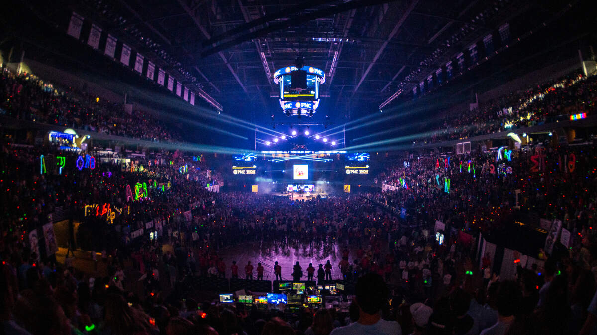 The Bryce Jordan Center is seen during Penn State Thon’s national act performance starring Fitz & The Tantrums on Friday, Feb. 20, 2026 in University Park, Pa.