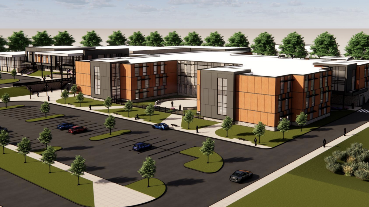 This rendering shows the three-story classroom wing planned for the new Park Forest Middle School.