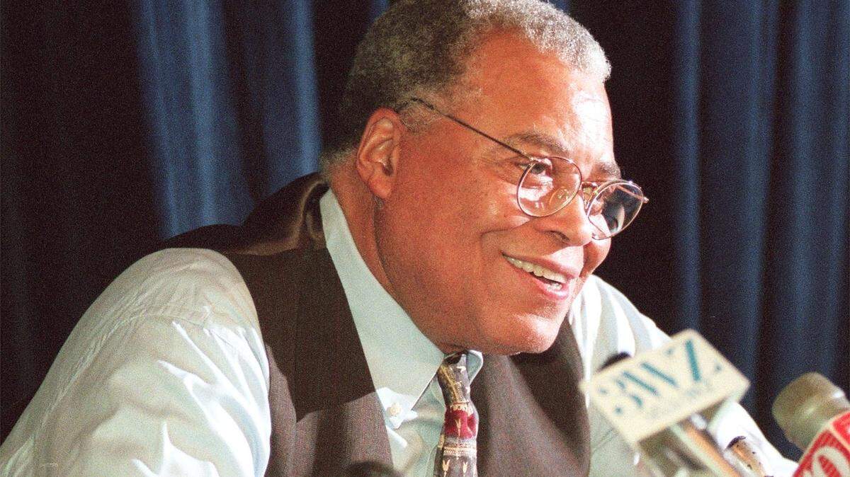 James Earl Jones talks to the press before his speech at
Eisenhower Auditorium on  Oct. 7, 1998.