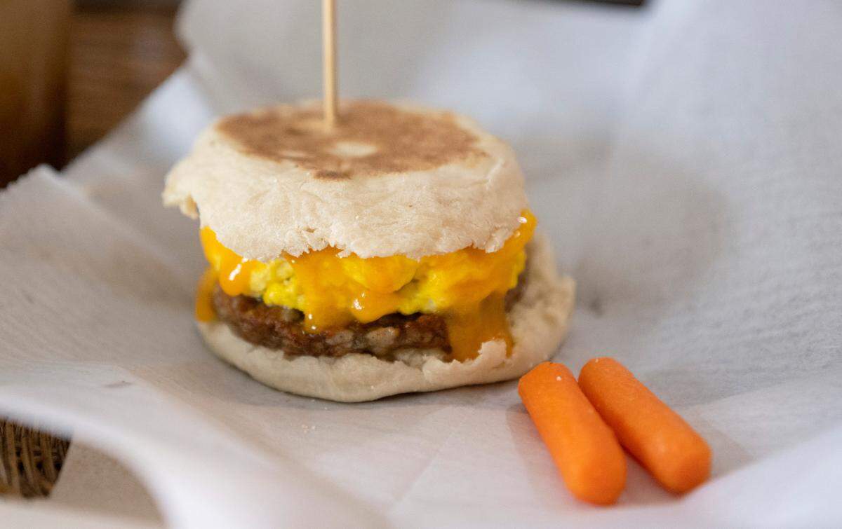 A sausage egg and cheese on English muffin from Cafe Lemont on Wednesday, June 14, 2023.