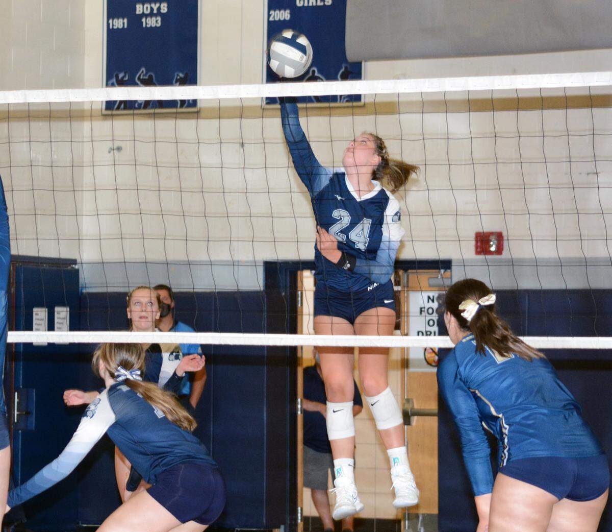 Philipsburg-Osceola’s Reese Hazelton returns a ball on Thursday evening against Bald Eagle Area. Hazelton had 20 kills, 10 service points and four blocks in the sweep.
