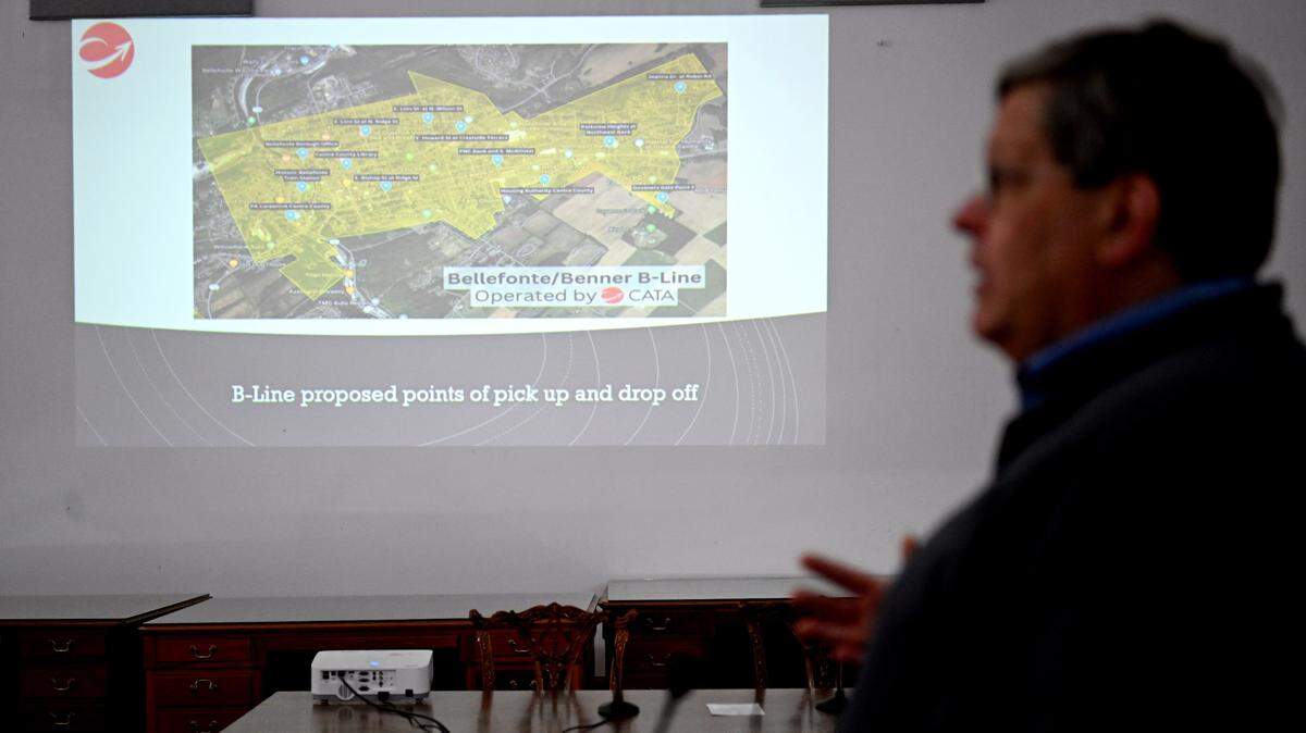 The available points of pick up and drop off for the Bellefonte/Benner B-line are shown as CATA’s David Rishel talks about the new service on Wednesday, April 24, 2024.