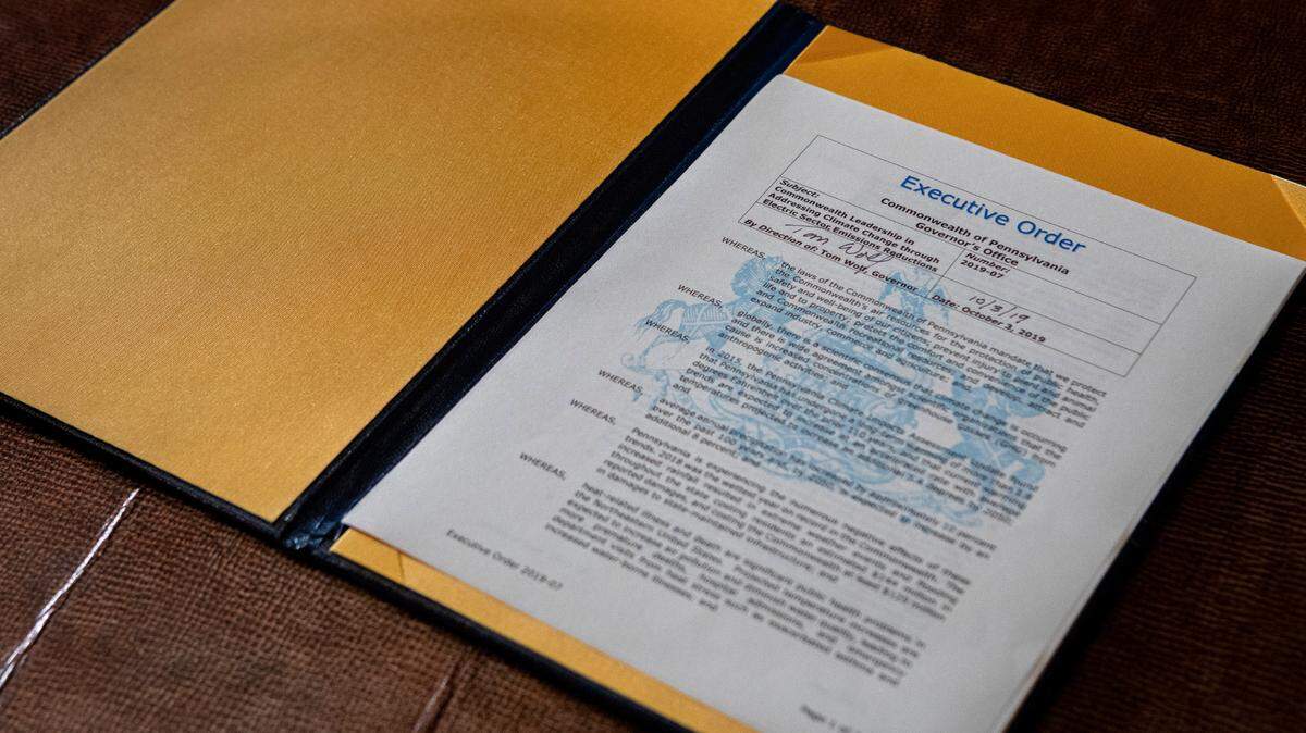 The executive order Gov. Tom Wolf signed in 2019 directing Pennsylvania to enter the Regional Greenhouse Gas Initiative.