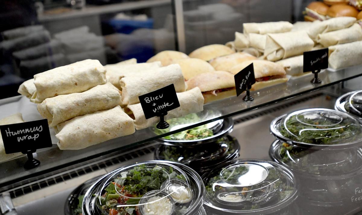 Wraps, salads and sandwiches displayed at Saxby’s in the Business Building on the Penn State campus on Tuesday, Sept. 18, 2018.