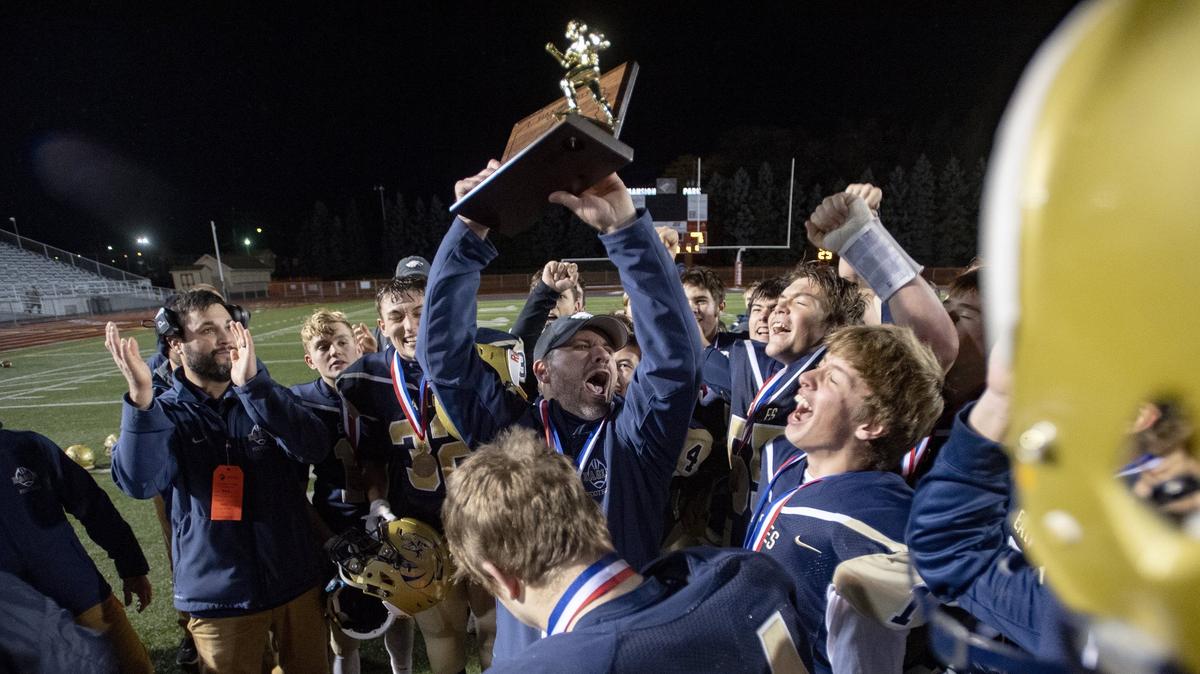 Bald Eagle Area celebrates winning the District 6 3A title with a 21-16 win over Forest Hills on Friday, Nov. 9, 2018 at Mansion Park. It’s the team’s first district title in 30 years.
