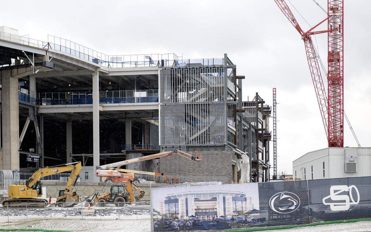 Construction on the west side of Beaver Stadium on Wednesday, Dec. 31, 2025.