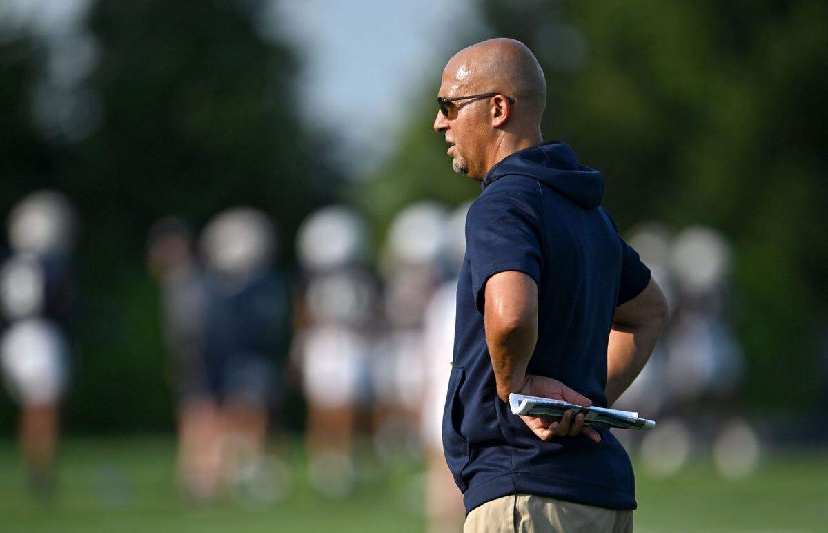 Penn State football coach James Franklin watches the offense during practice on Wednesday, July 31, 2024.