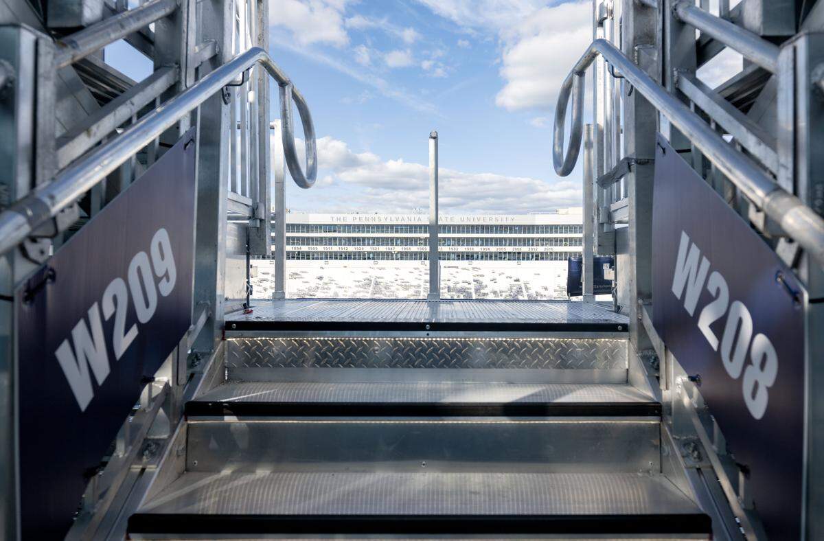 A stairwell for the temporary stands on the west side of Beaver Stadium on Friday, Aug. 29, 2025.  