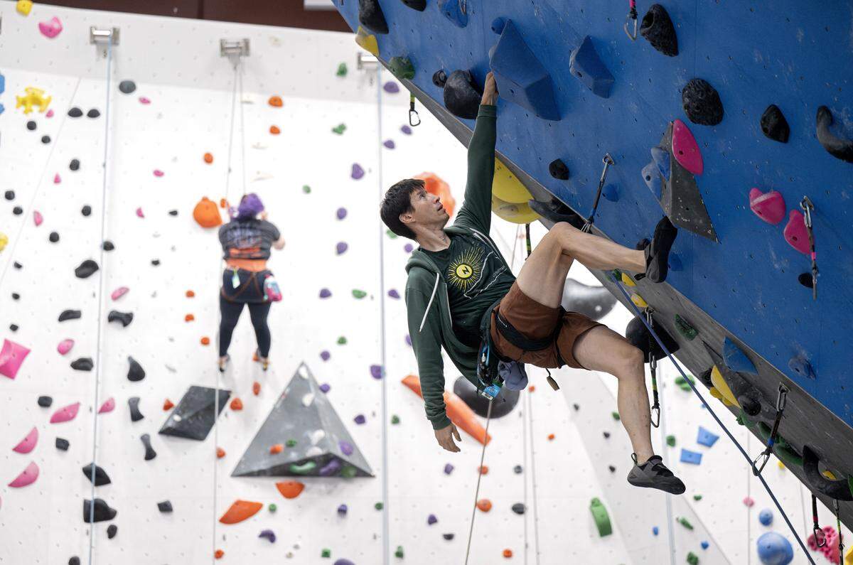 Brad Nelson climbs at Climb Nittany on Thursday, May 14, 2026.