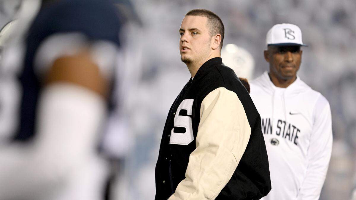 Penn State offensive lineman Landon Tengwall, seen here last October, missed most of last season with an unspecified injury and announced Wednesday he was retiring from the sport due to an injury.