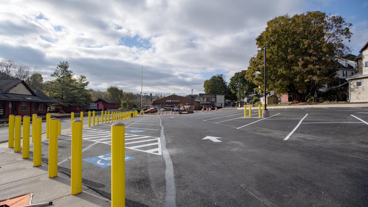 Before kiosks are fully installed in the municipal parking lot on West High Street across from Talleyrand Park in Bellefonte, parking will be free in the repaved lot. Once the kiosks are in, parking rates will increase to $1.25 an hour.
