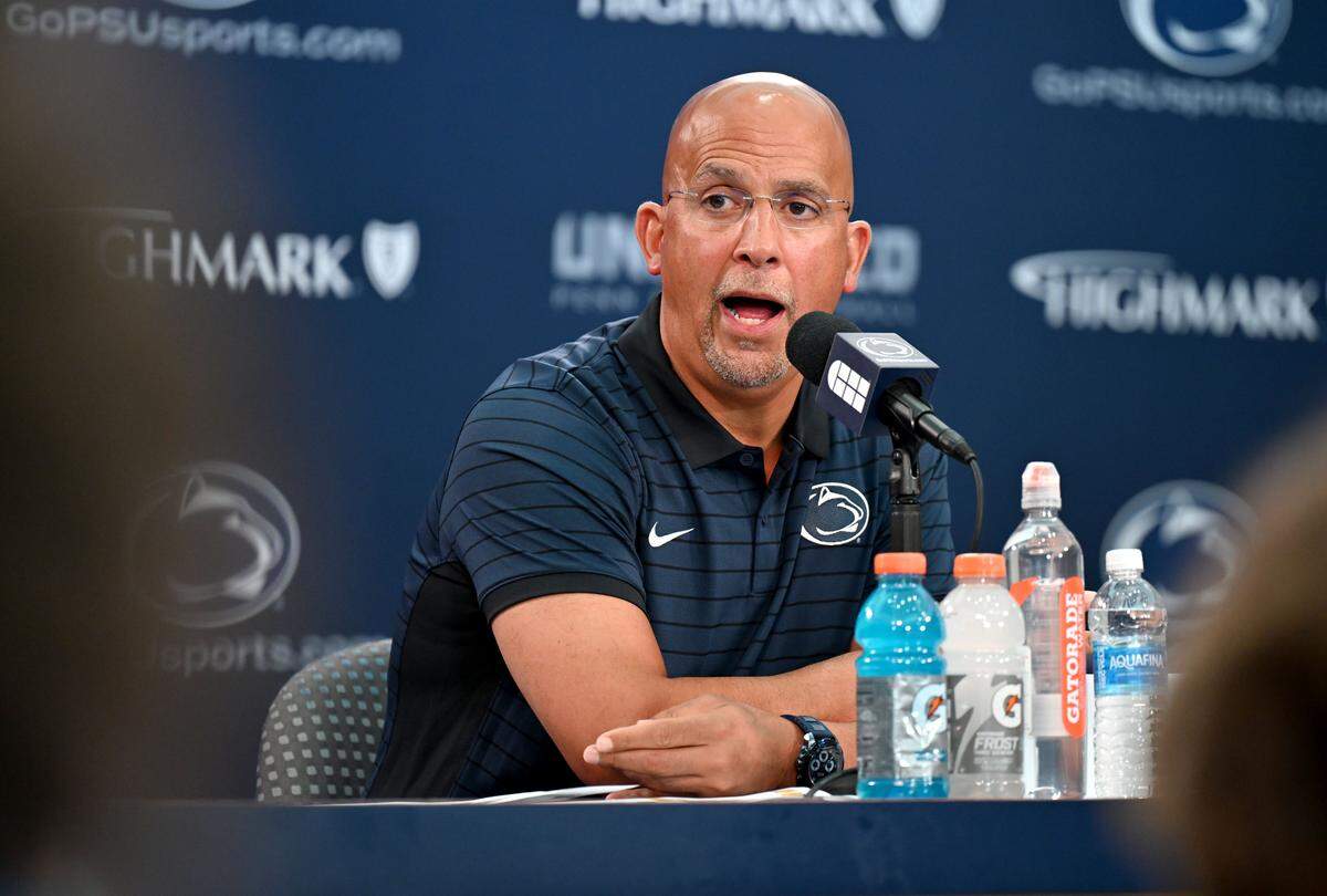 Penn State football coach James Franklin answers questions during media day on Saturday, Aug. 2, 2025.  