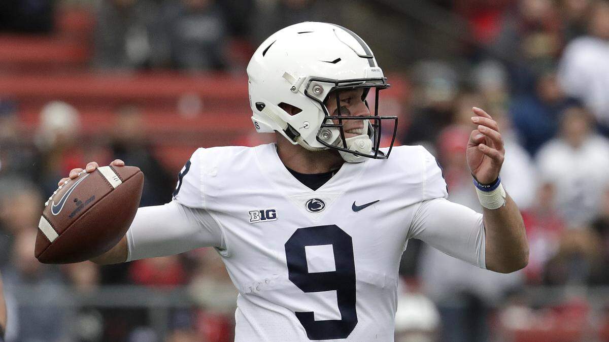 Penn State quarterback Trace McSorley throws a pass against Rutgers during the first half of an NCAA college football game, Saturday, Nov. 17, 2018, in Piscataway, N.J. (AP Photo/Julio Cortez)