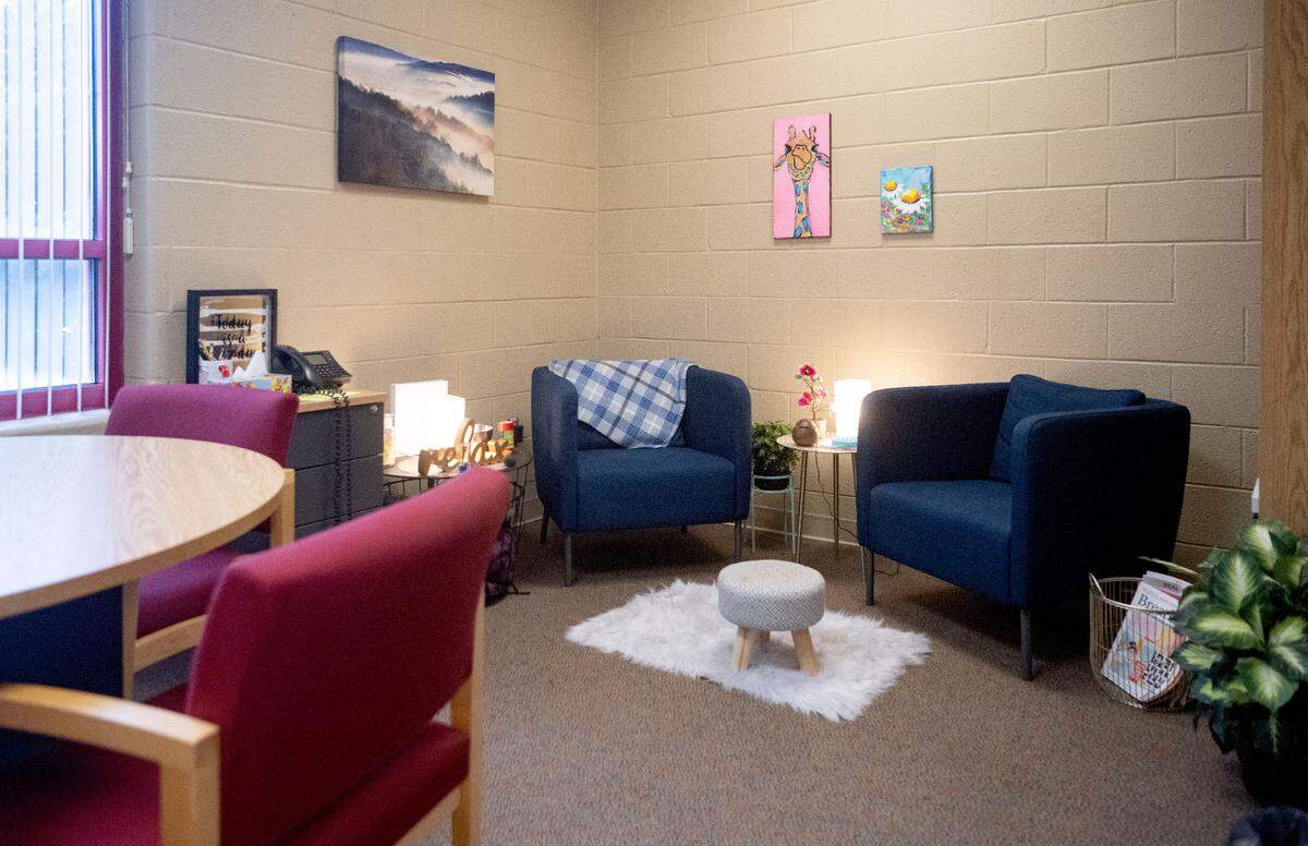 The teacher recharge room at Marion Walker Elementary school gives a space for teachers to take a mental health moment when needed.
