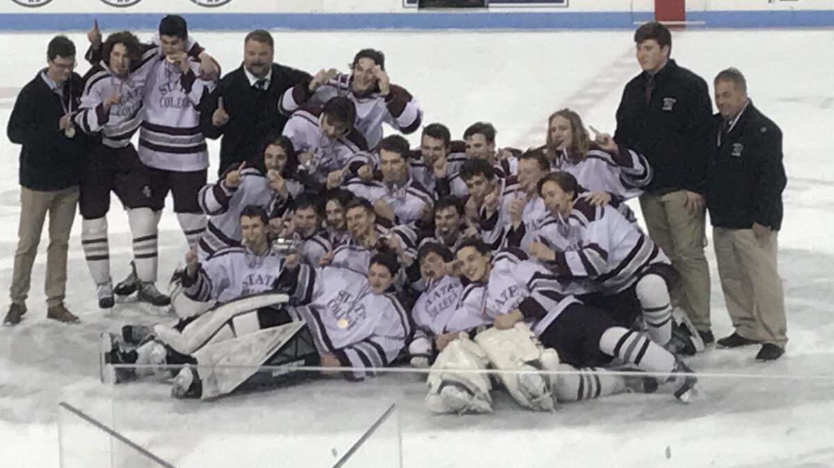 The State College hockey team won the Laurel Mountain Hockey League championship on Tuesday by beating Central Cambria 5-3.