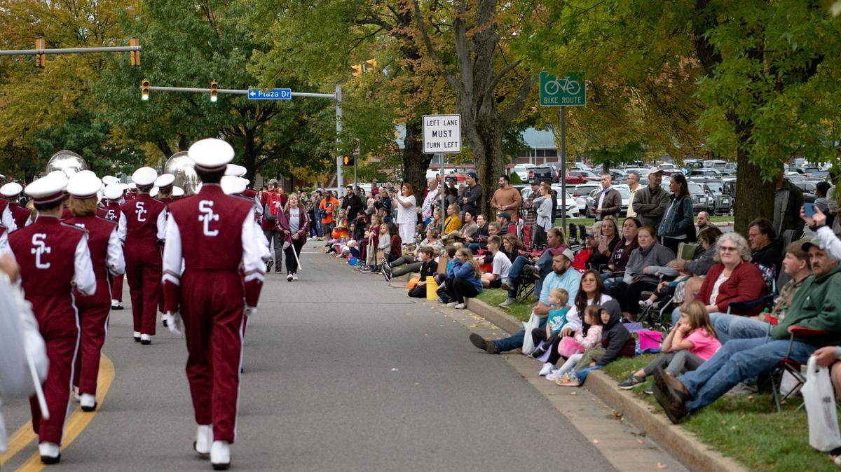 The State College Area marching band leads the homecoming parade along Westerly Parkway on Thursday, Oct. 6, 2022.