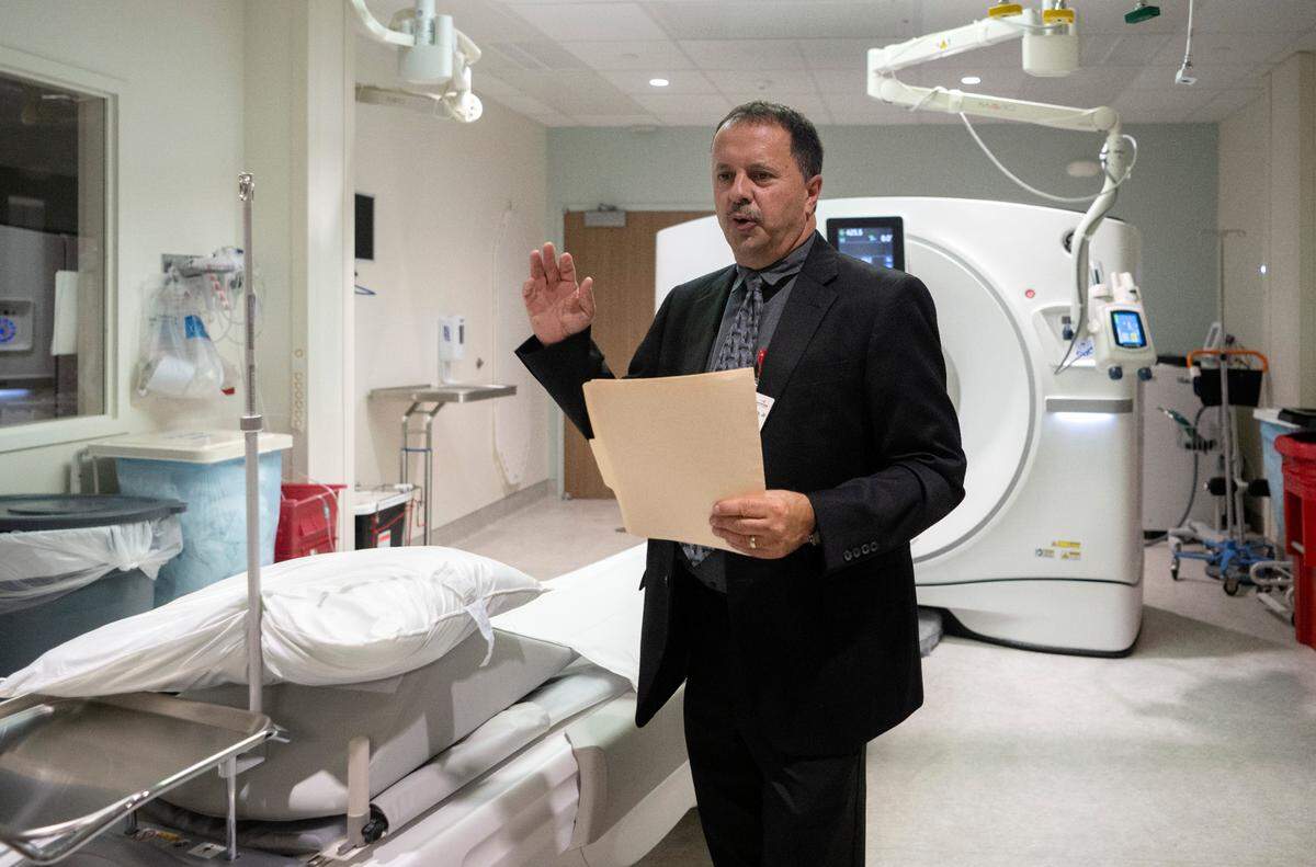 Larry Garman Jr. talks about one of the new CT scanners in Mount Nittany Health’s Diagnostic Pavilion on Monday, July 10, 2023.