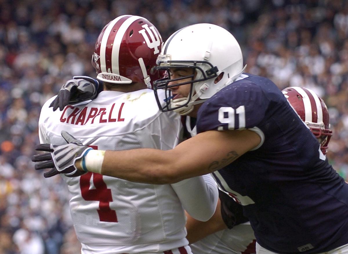 Jared Odrick pressures Ben Chappell during the game.  Penn State beat Indiana 31-20  November 14, 2009.  CDT/Nabil K. Mark
