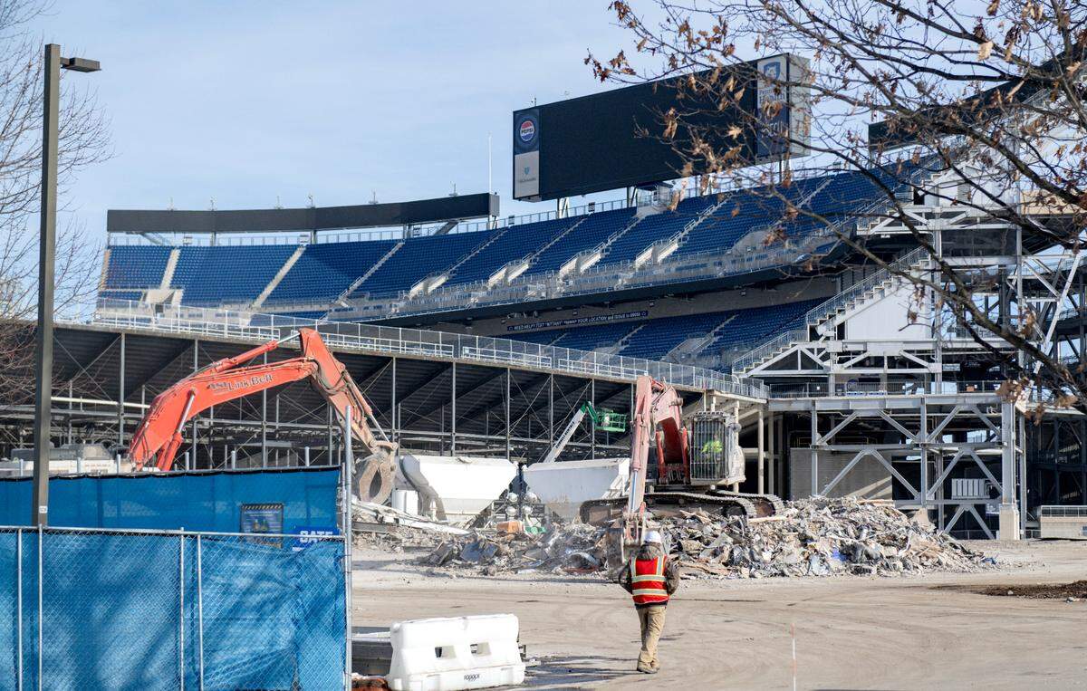 Crews work on the west side of Beaver Stadium on Wednesday, Jan. 22, 2025.